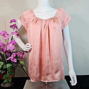 Roz & Ali Pleated Neckline Petal Sleeve Top Peach Size L
